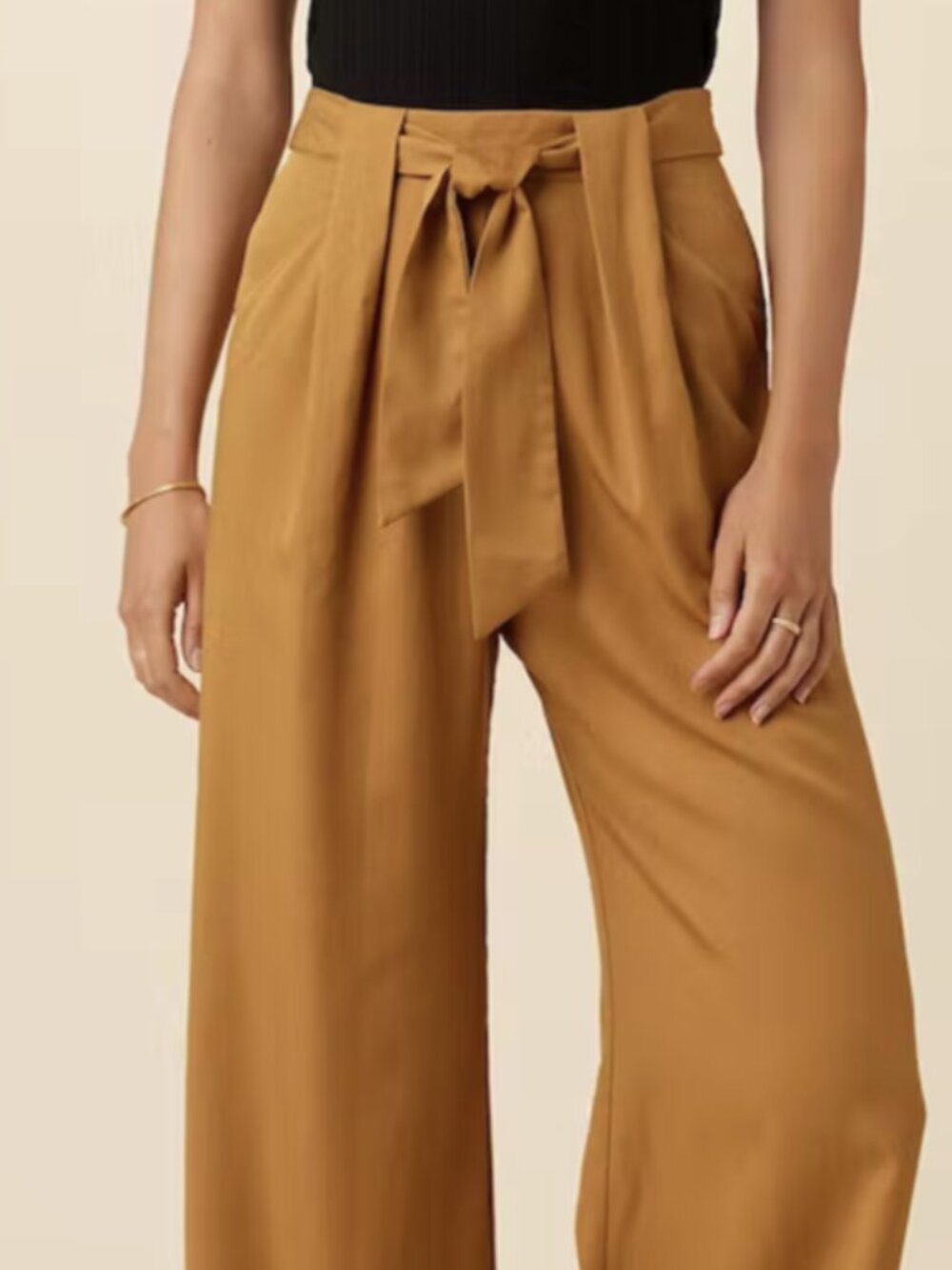 Amour Vert Eldora Wide Leg Pants Mustard Camel Tencel Sz L
